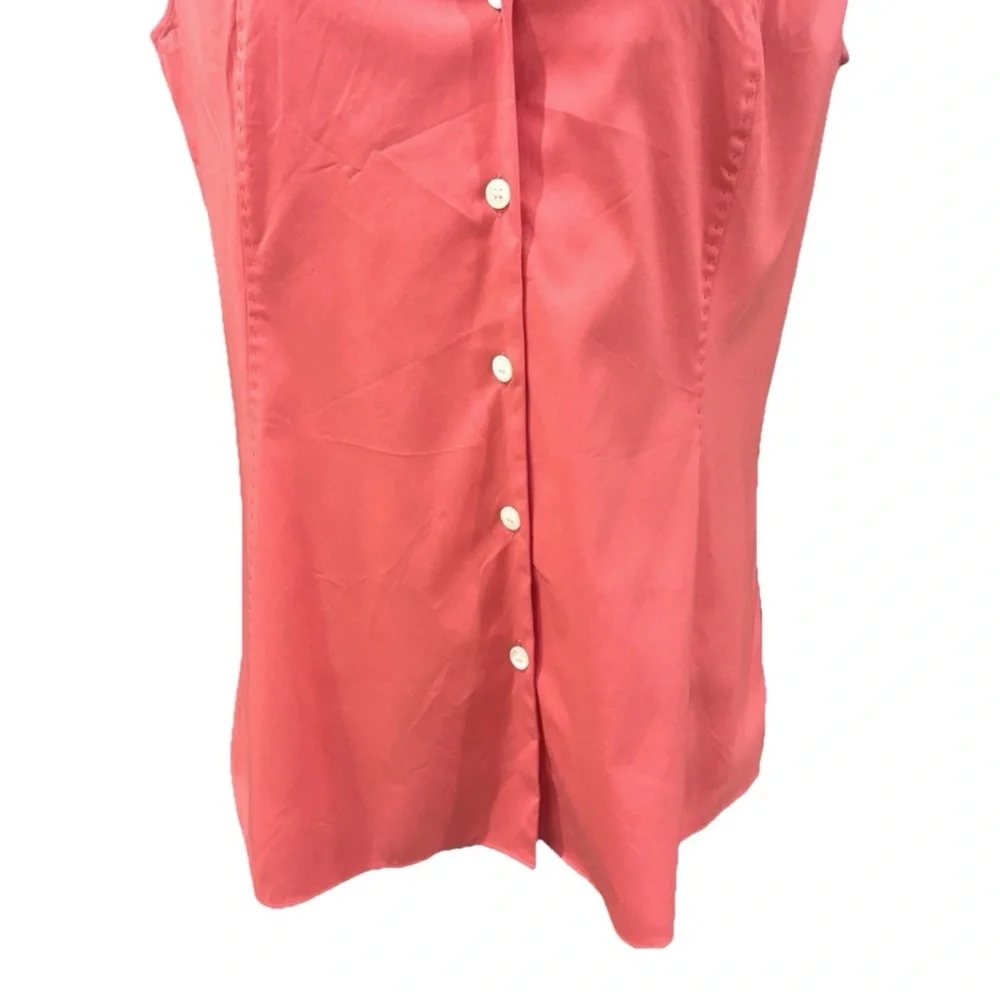 NEW LAFAYETTE 148 NY 8 MEDIUM SLEEVELESS COTTON STRETCH SHIRT CORAL STITCH YOKE - Picture 5 of 11